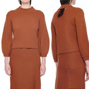 Tibi Merino Rib Slit Neck Pullover Sweater